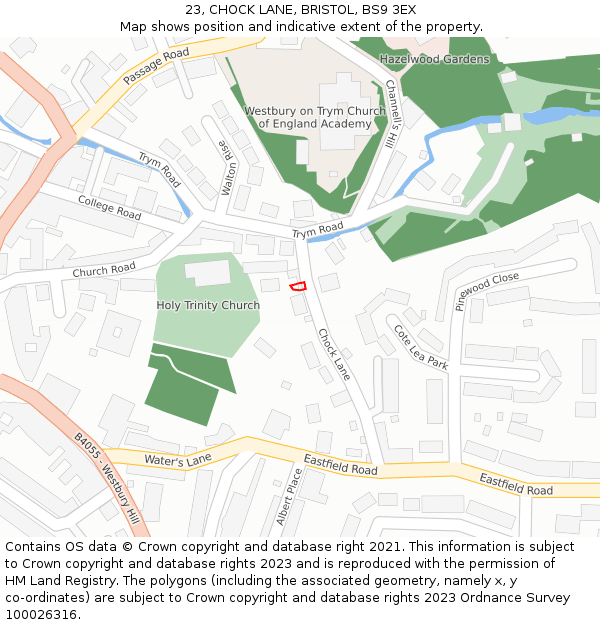 23, CHOCK LANE, BRISTOL, BS9 3EX: Location map and indicative extent of plot