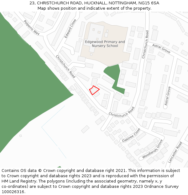 23, CHRISTCHURCH ROAD, HUCKNALL, NOTTINGHAM, NG15 6SA: Location map and indicative extent of plot