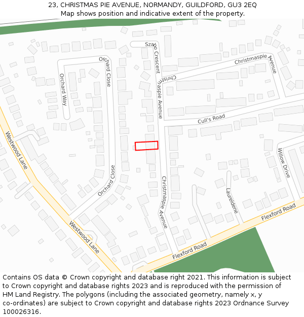 23, CHRISTMAS PIE AVENUE, NORMANDY, GUILDFORD, GU3 2EQ: Location map and indicative extent of plot