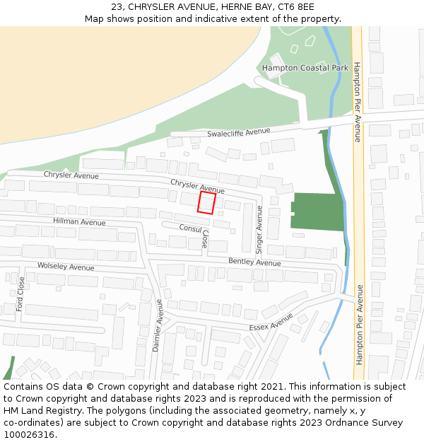 23, CHRYSLER AVENUE, HERNE BAY, CT6 8EE: Location map and indicative extent of plot
