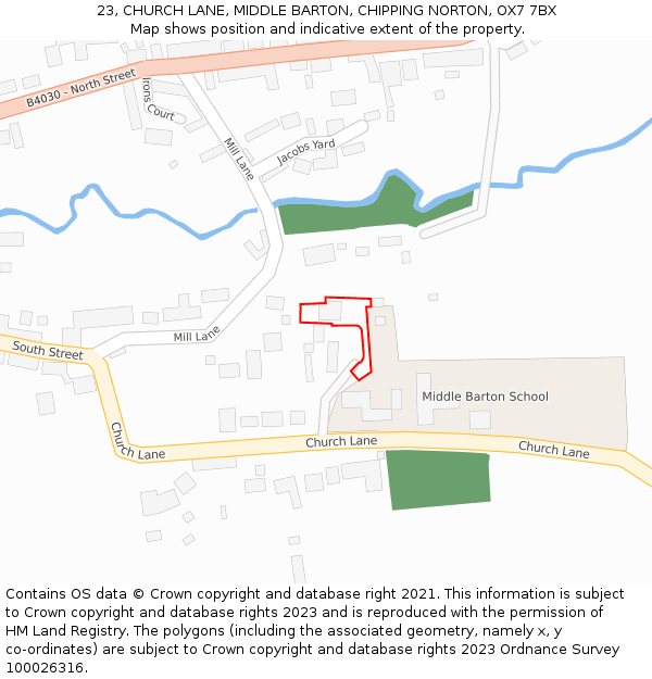 23, CHURCH LANE, MIDDLE BARTON, CHIPPING NORTON, OX7 7BX: Location map and indicative extent of plot