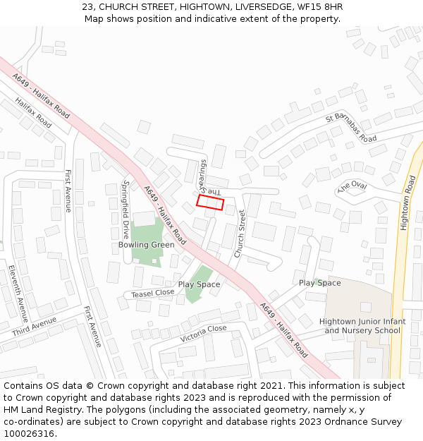 23, CHURCH STREET, HIGHTOWN, LIVERSEDGE, WF15 8HR: Location map and indicative extent of plot