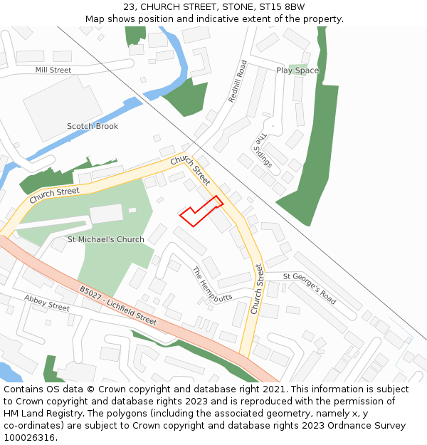 23, CHURCH STREET, STONE, ST15 8BW: Location map and indicative extent of plot