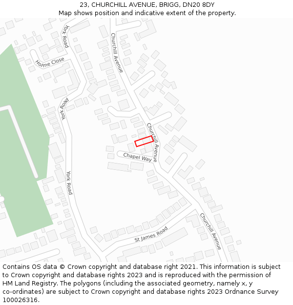 23, CHURCHILL AVENUE, BRIGG, DN20 8DY: Location map and indicative extent of plot