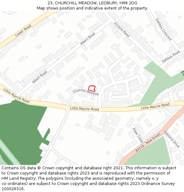 23, CHURCHILL MEADOW, LEDBURY, HR8 2DG: Location map and indicative extent of plot