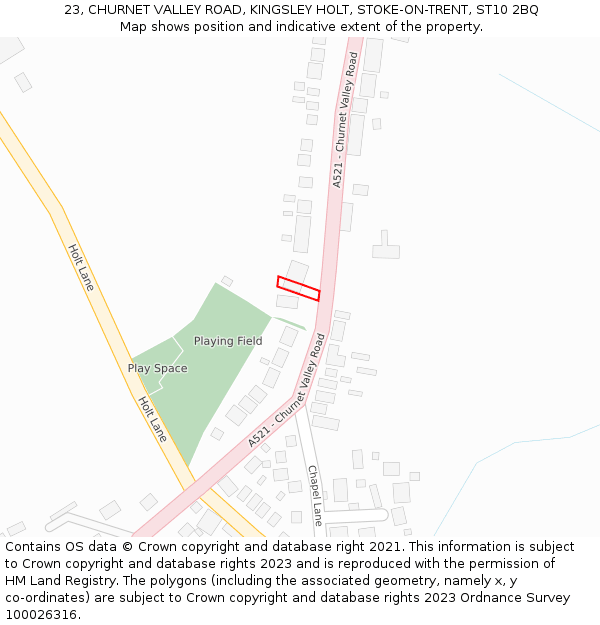 23, CHURNET VALLEY ROAD, KINGSLEY HOLT, STOKE-ON-TRENT, ST10 2BQ: Location map and indicative extent of plot