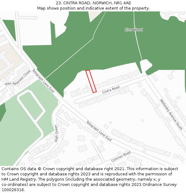 23, CINTRA ROAD, NORWICH, NR1 4AE: Location map and indicative extent of plot