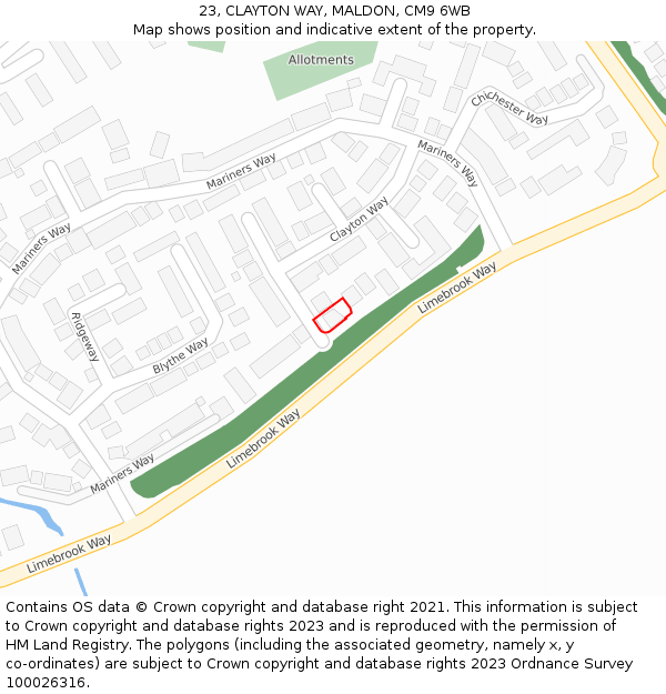 23, CLAYTON WAY, MALDON, CM9 6WB: Location map and indicative extent of plot