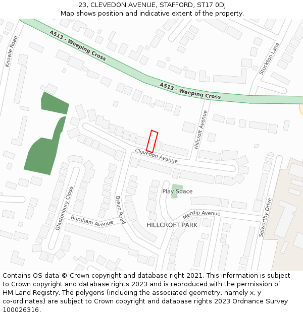 23, CLEVEDON AVENUE, STAFFORD, ST17 0DJ: Location map and indicative extent of plot