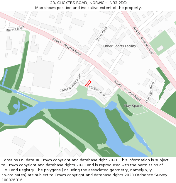 23, CLICKERS ROAD, NORWICH, NR3 2DD: Location map and indicative extent of plot