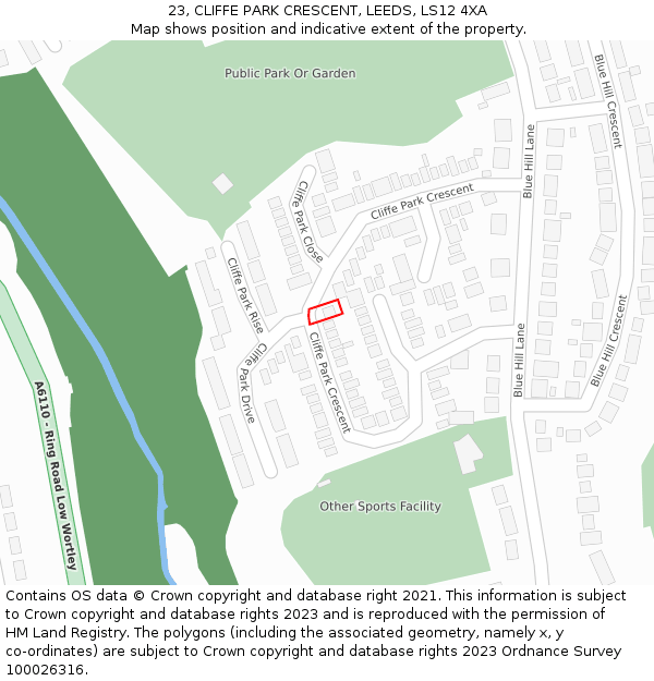 23, CLIFFE PARK CRESCENT, LEEDS, LS12 4XA: Location map and indicative extent of plot