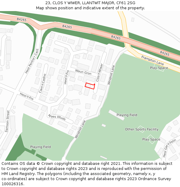 23, CLOS Y WIWER, LLANTWIT MAJOR, CF61 2SG: Location map and indicative extent of plot