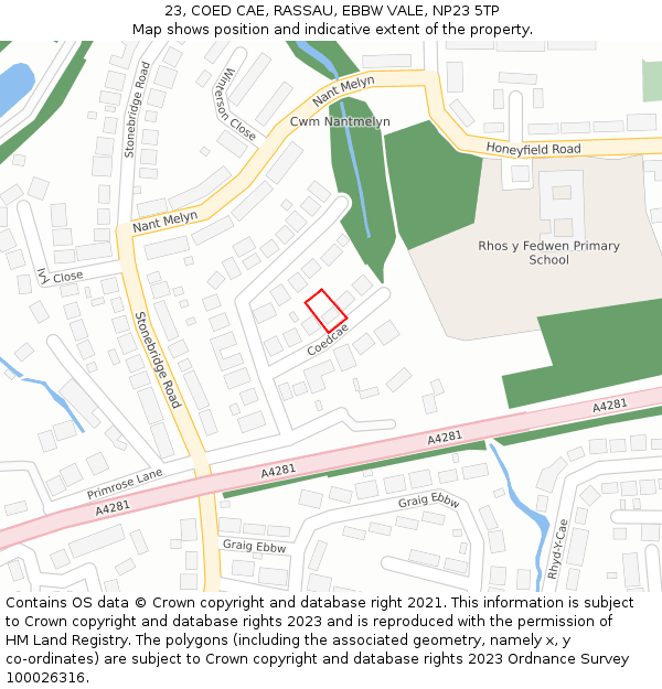 23, COED CAE, RASSAU, EBBW VALE, NP23 5TP: Location map and indicative extent of plot