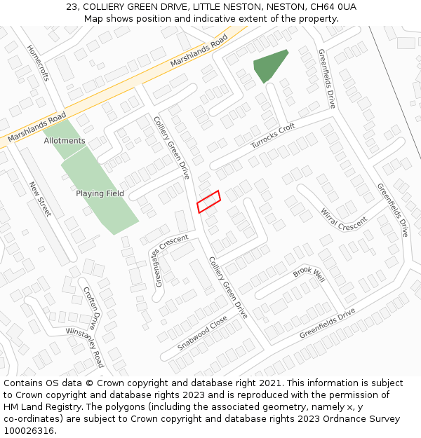 23, COLLIERY GREEN DRIVE, LITTLE NESTON, NESTON, CH64 0UA: Location map and indicative extent of plot