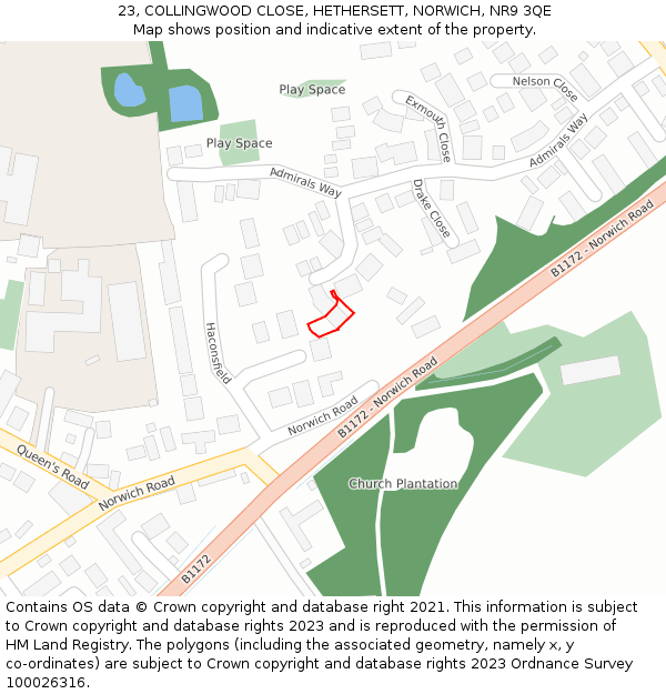 23, COLLINGWOOD CLOSE, HETHERSETT, NORWICH, NR9 3QE: Location map and indicative extent of plot