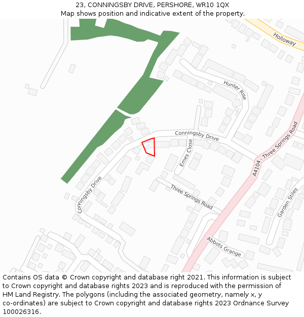 23, CONNINGSBY DRIVE, PERSHORE, WR10 1QX: Location map and indicative extent of plot