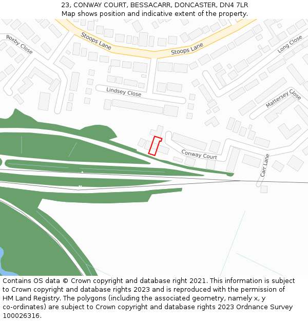 23, CONWAY COURT, BESSACARR, DONCASTER, DN4 7LR: Location map and indicative extent of plot