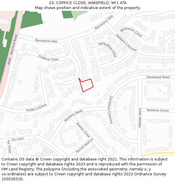 23, COPPICE CLOSE, WAKEFIELD, WF1 4TA: Location map and indicative extent of plot