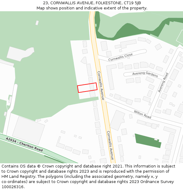 23, CORNWALLIS AVENUE, FOLKESTONE, CT19 5JB: Location map and indicative extent of plot