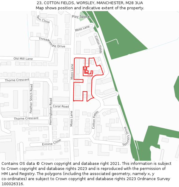 23, COTTON FIELDS, WORSLEY, MANCHESTER, M28 3UA: Location map and indicative extent of plot