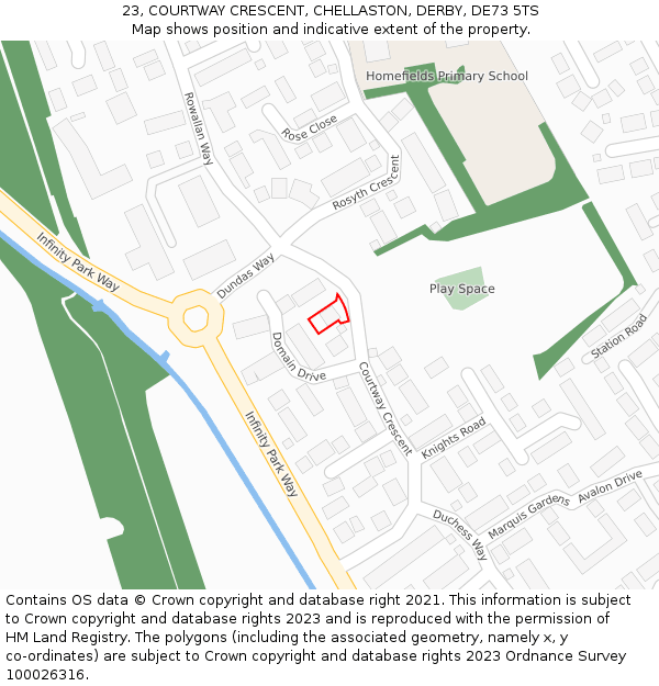 23, COURTWAY CRESCENT, CHELLASTON, DERBY, DE73 5TS: Location map and indicative extent of plot