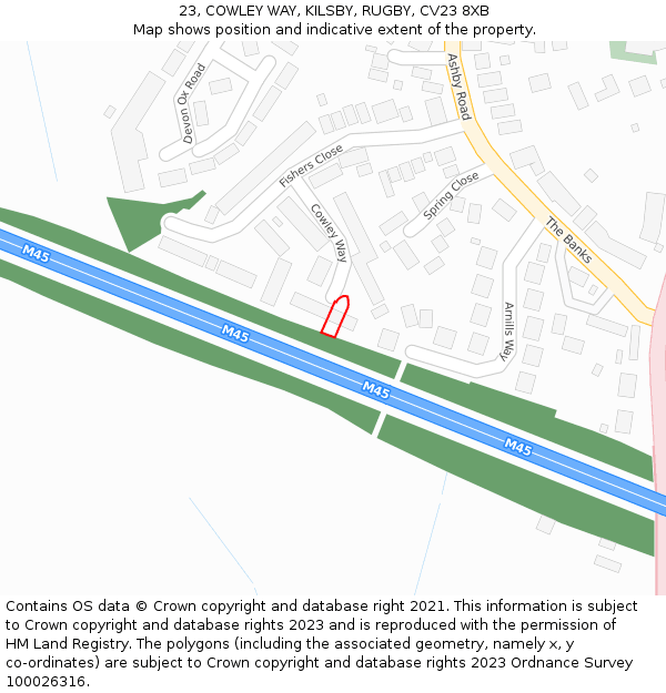 23, COWLEY WAY, KILSBY, RUGBY, CV23 8XB: Location map and indicative extent of plot