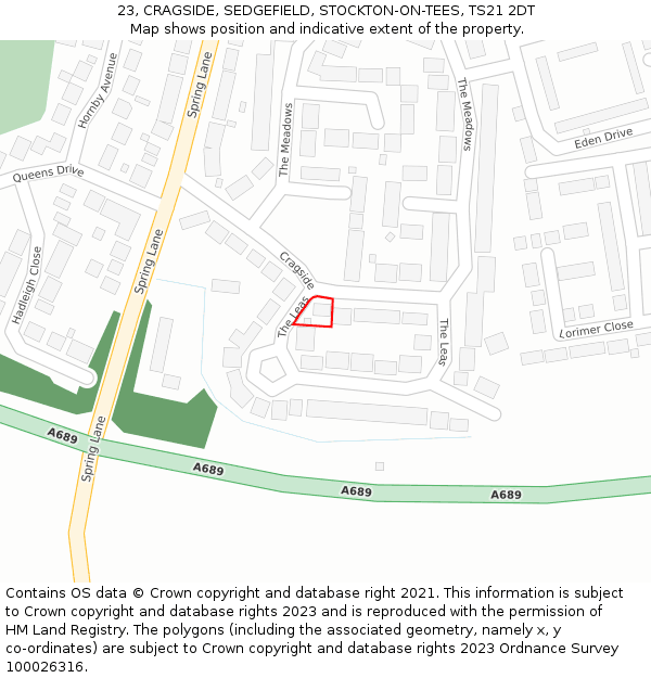 23, CRAGSIDE, SEDGEFIELD, STOCKTON-ON-TEES, TS21 2DT: Location map and indicative extent of plot
