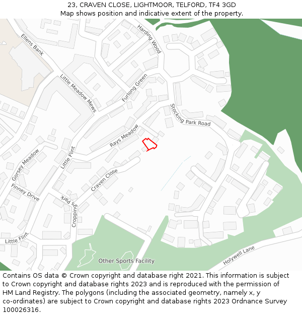 23, CRAVEN CLOSE, LIGHTMOOR, TELFORD, TF4 3GD: Location map and indicative extent of plot