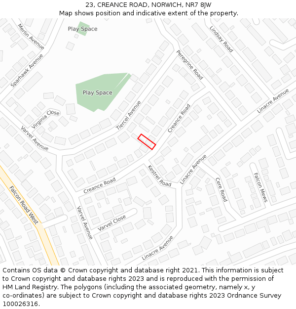 23, CREANCE ROAD, NORWICH, NR7 8JW: Location map and indicative extent of plot