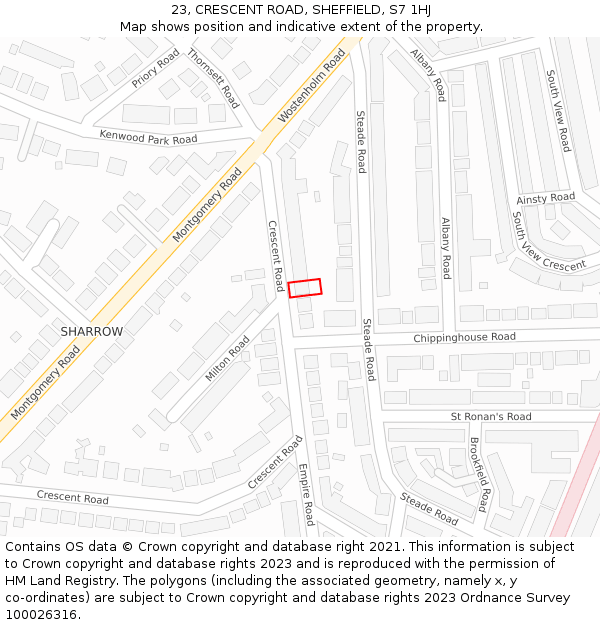 23, CRESCENT ROAD, SHEFFIELD, S7 1HJ: Location map and indicative extent of plot