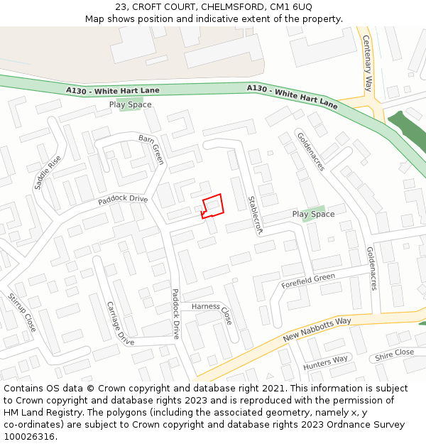 23, CROFT COURT, CHELMSFORD, CM1 6UQ: Location map and indicative extent of plot