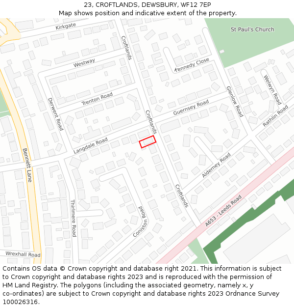 23, CROFTLANDS, DEWSBURY, WF12 7EP: Location map and indicative extent of plot