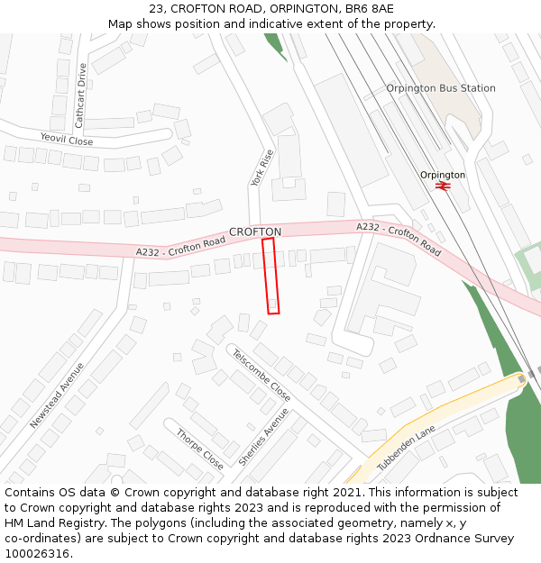 23, CROFTON ROAD, ORPINGTON, BR6 8AE: Location map and indicative extent of plot