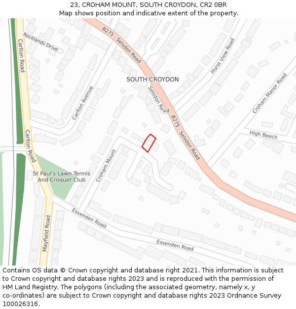 23, CROHAM MOUNT, SOUTH CROYDON, CR2 0BR: Location map and indicative extent of plot