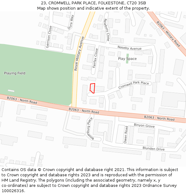 23, CROMWELL PARK PLACE, FOLKESTONE, CT20 3SB: Location map and indicative extent of plot
