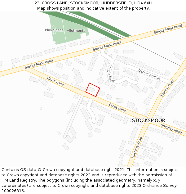 23, CROSS LANE, STOCKSMOOR, HUDDERSFIELD, HD4 6XH: Location map and indicative extent of plot