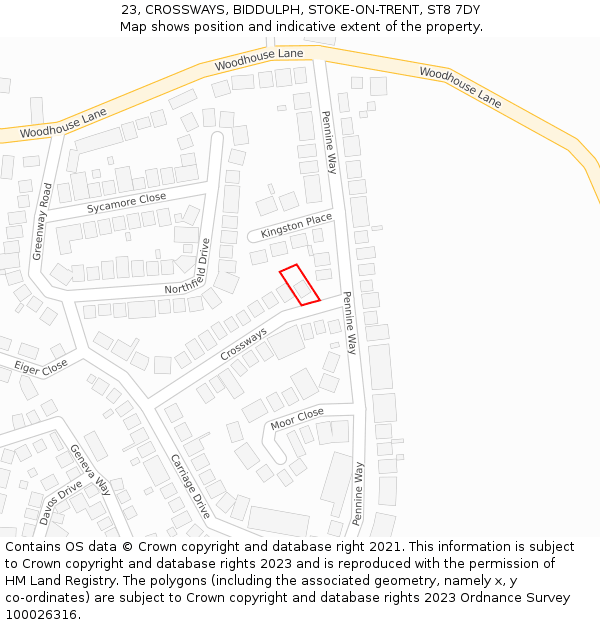 23, CROSSWAYS, BIDDULPH, STOKE-ON-TRENT, ST8 7DY: Location map and indicative extent of plot