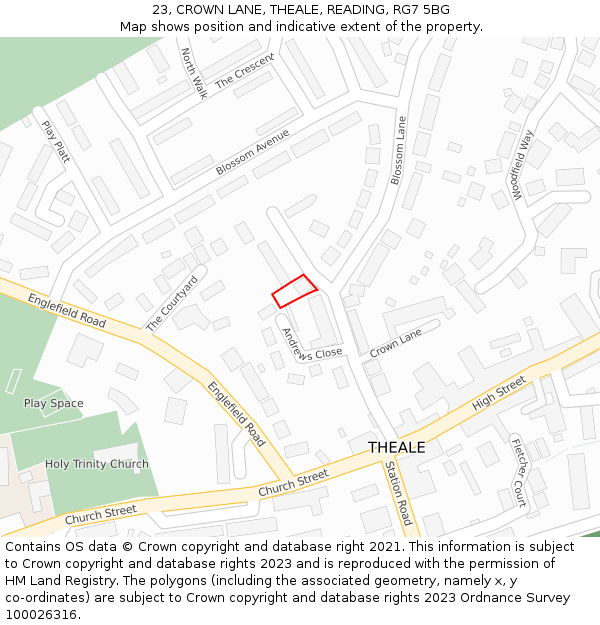 23, CROWN LANE, THEALE, READING, RG7 5BG: Location map and indicative extent of plot