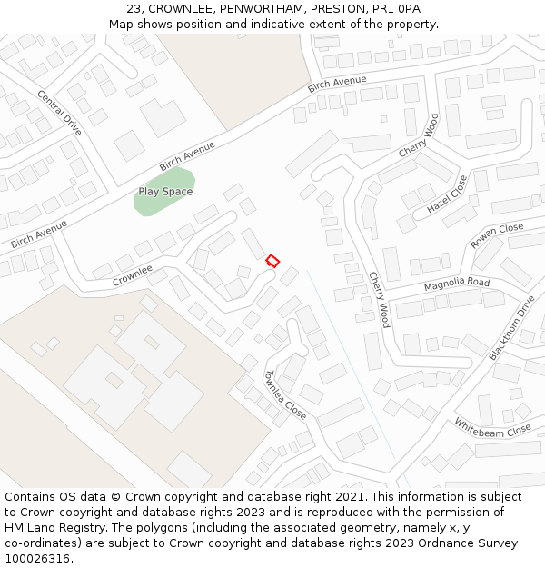 23, CROWNLEE, PENWORTHAM, PRESTON, PR1 0PA: Location map and indicative extent of plot