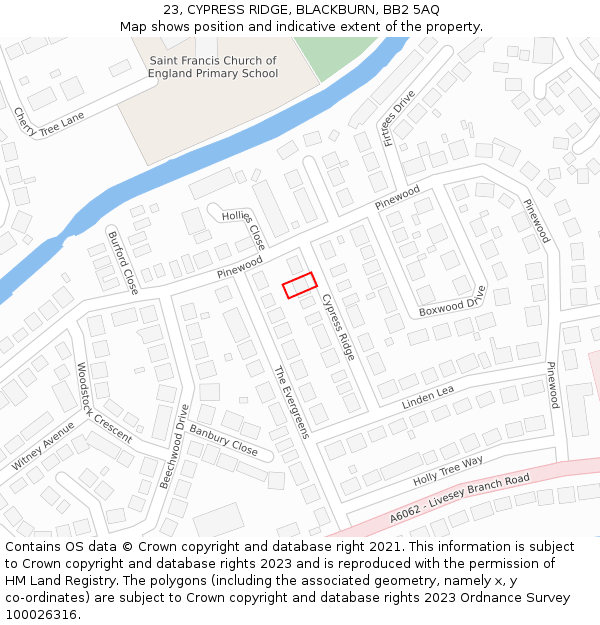 23, CYPRESS RIDGE, BLACKBURN, BB2 5AQ: Location map and indicative extent of plot