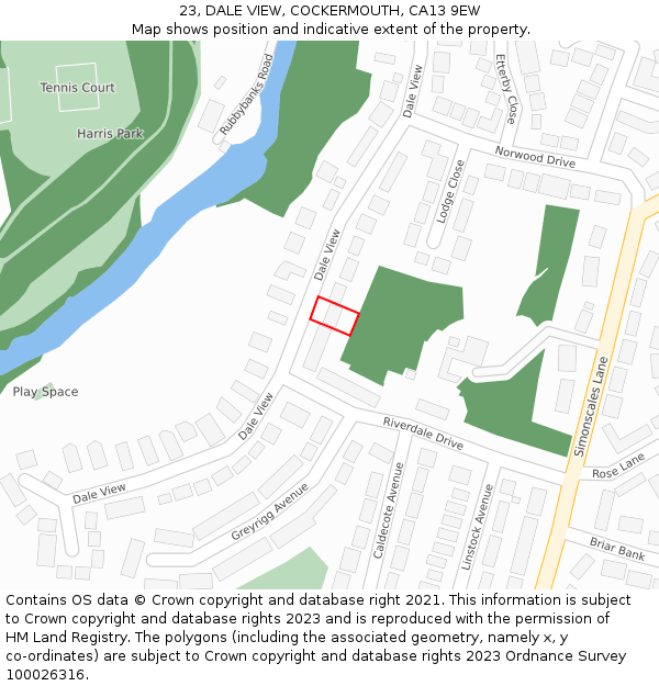 23, DALE VIEW, COCKERMOUTH, CA13 9EW: Location map and indicative extent of plot