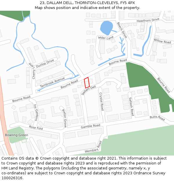 23, DALLAM DELL, THORNTON-CLEVELEYS, FY5 4PX: Location map and indicative extent of plot