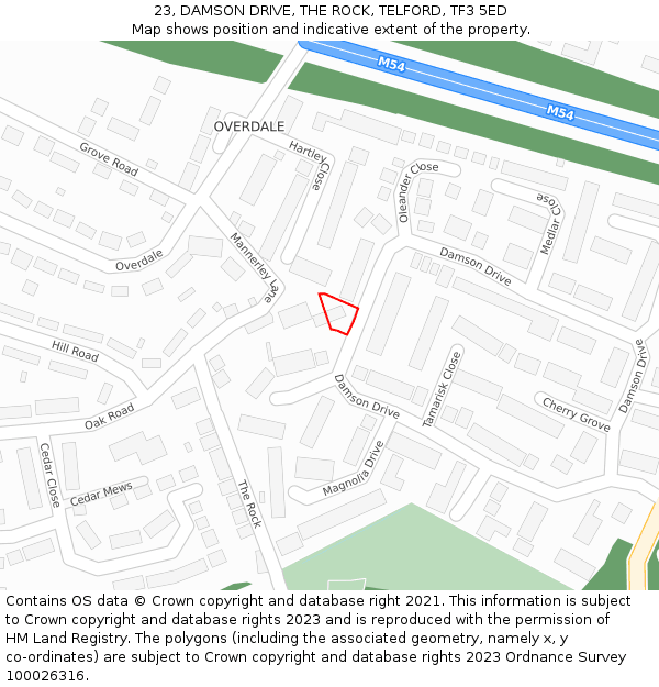 23, DAMSON DRIVE, THE ROCK, TELFORD, TF3 5ED: Location map and indicative extent of plot