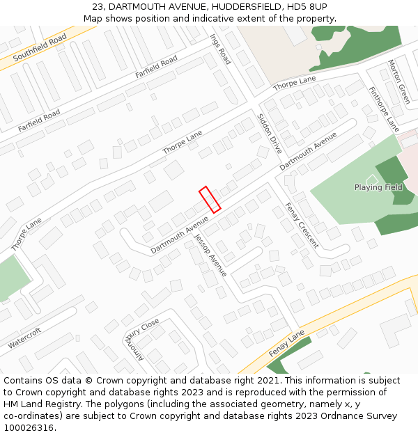 23, DARTMOUTH AVENUE, HUDDERSFIELD, HD5 8UP: Location map and indicative extent of plot