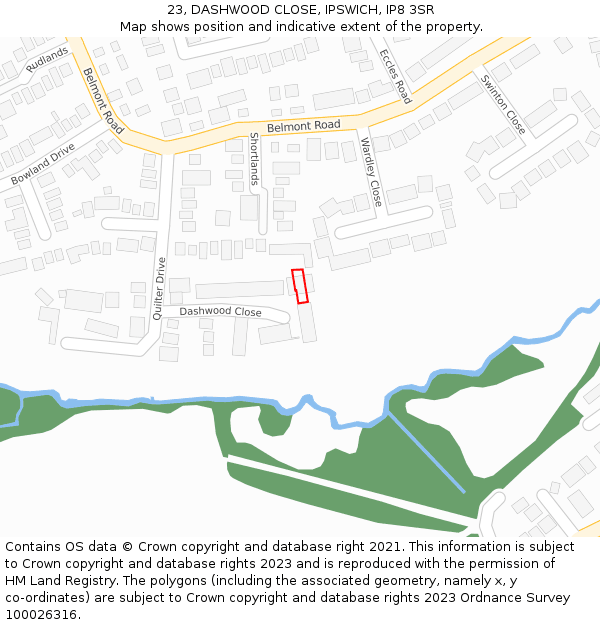 23, DASHWOOD CLOSE, IPSWICH, IP8 3SR: Location map and indicative extent of plot