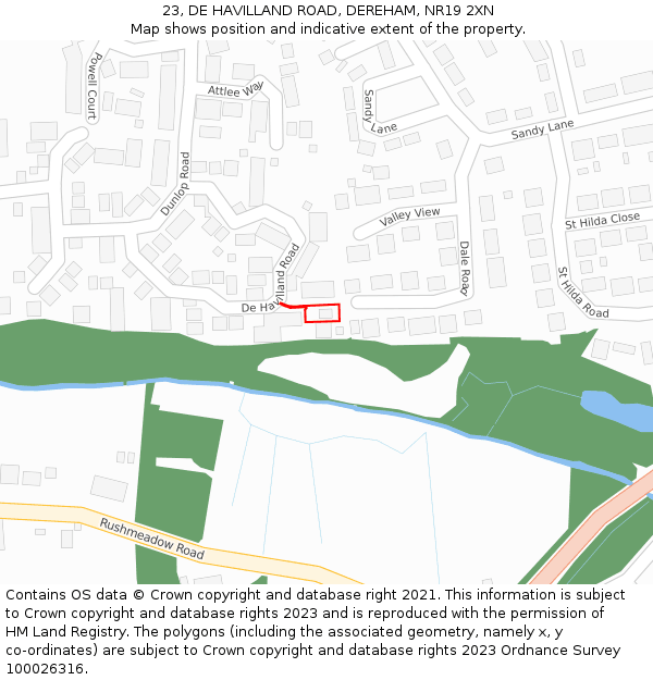 23, DE HAVILLAND ROAD, DEREHAM, NR19 2XN: Location map and indicative extent of plot