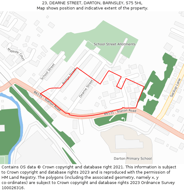 23, DEARNE STREET, DARTON, BARNSLEY, S75 5HL: Location map and indicative extent of plot