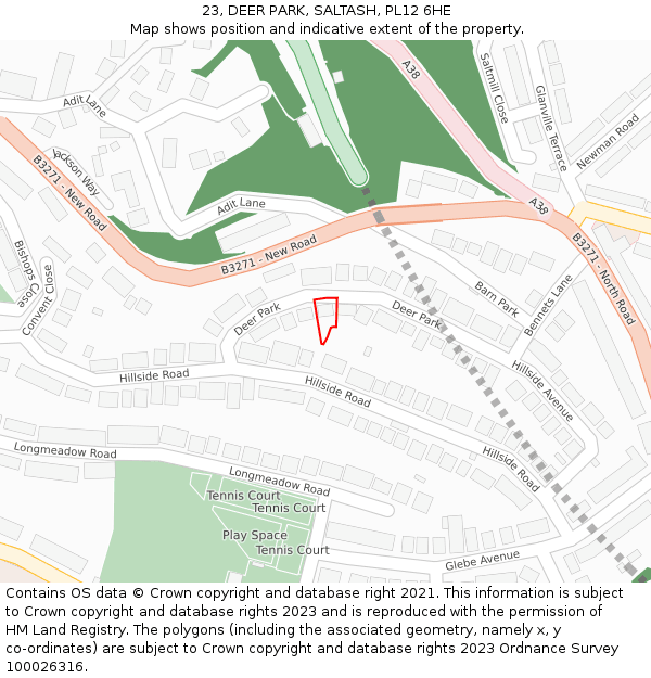 23, DEER PARK, SALTASH, PL12 6HE: Location map and indicative extent of plot