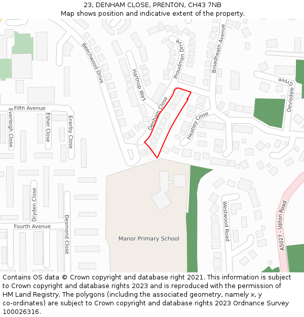 23, DENHAM CLOSE, PRENTON, CH43 7NB: Location map and indicative extent of plot