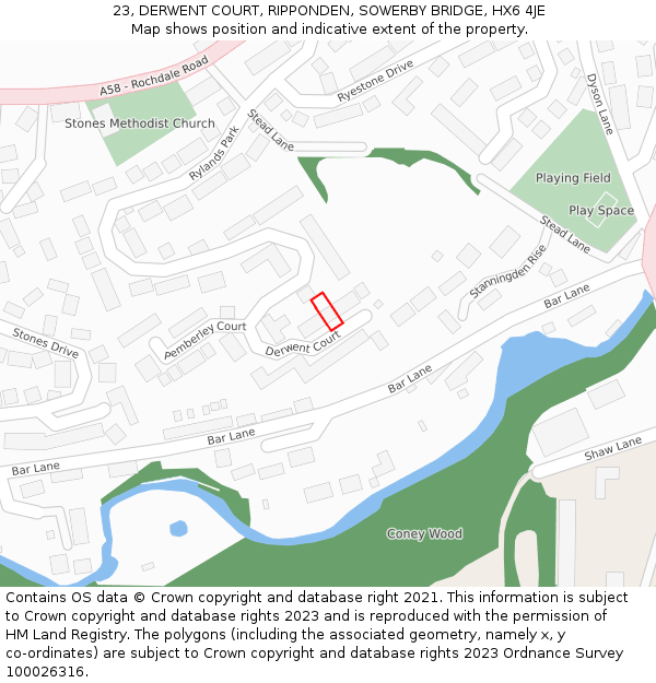 23, DERWENT COURT, RIPPONDEN, SOWERBY BRIDGE, HX6 4JE: Location map and indicative extent of plot